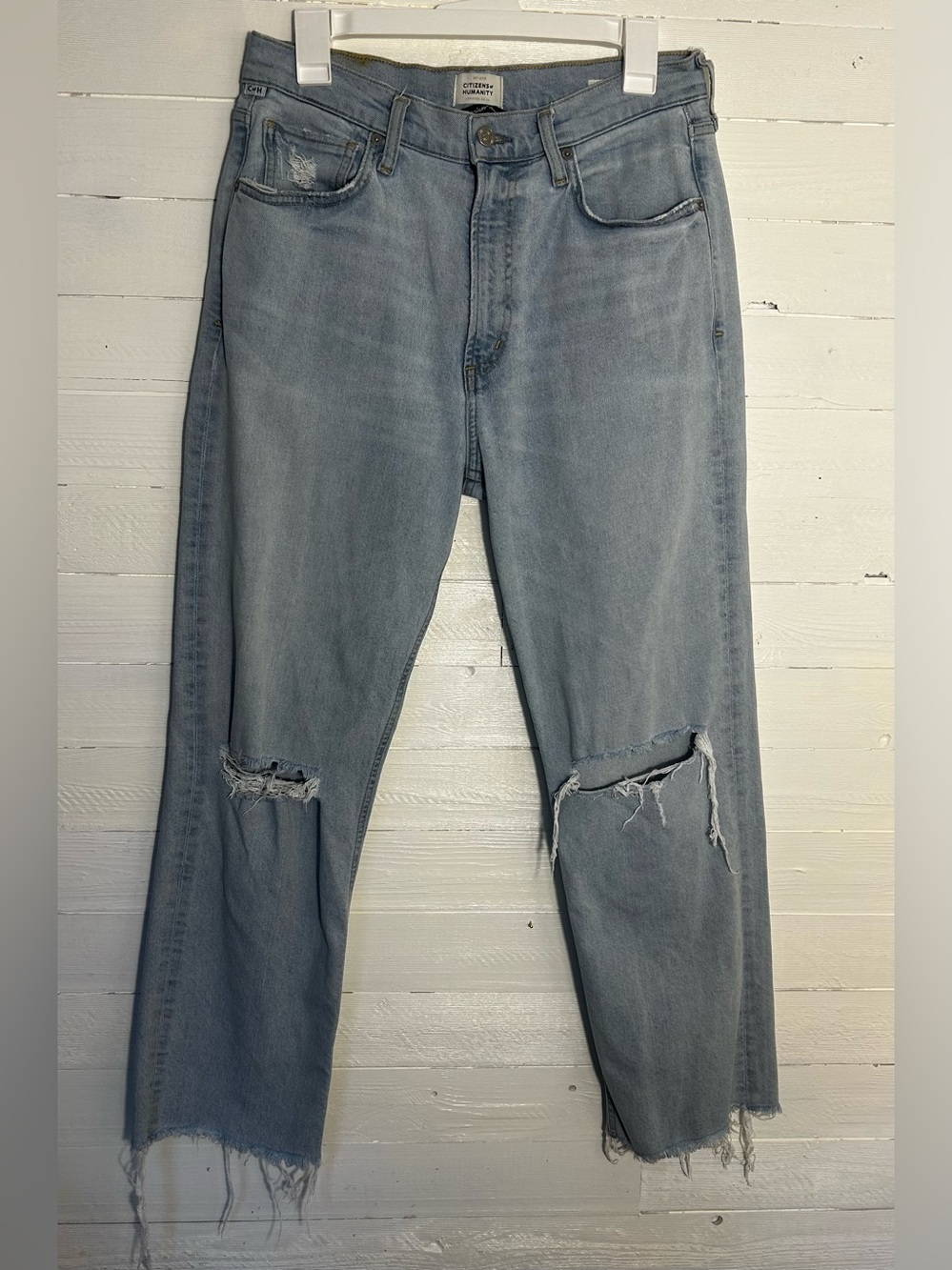 Citizens of Humanity Daphne Crop Jeans Size 28 Light Wash Distressed High Rise